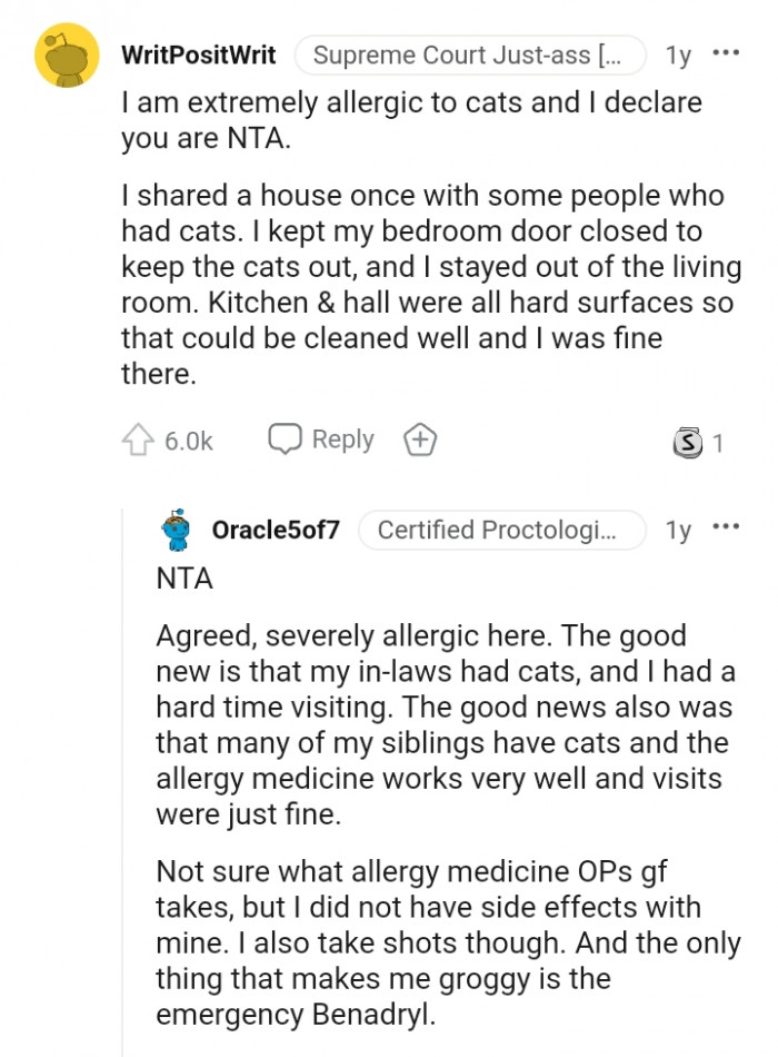 From an allergic person who has lived with cat people