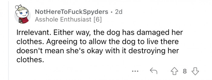 Agreeing to live with a dog does not mean you signed up for this.