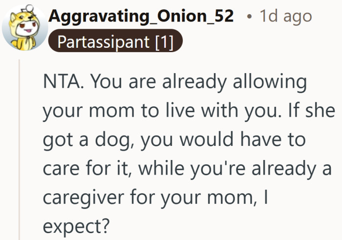 Living together already changed the balance, and this comment asks how much more can reasonably be expected.
