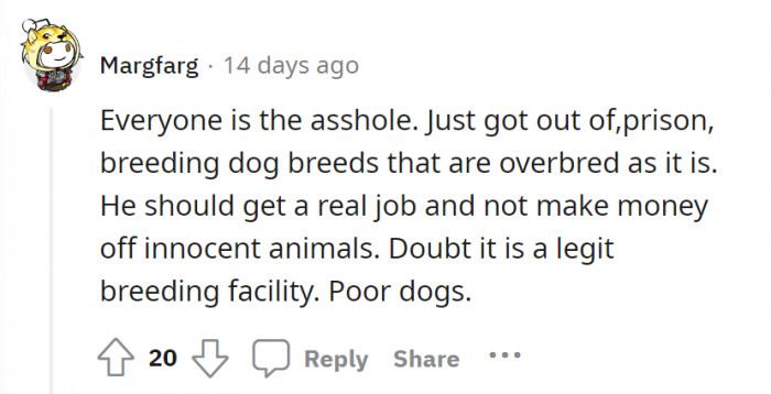 This comment initially said: ESH–everyone sucks here. But, the remainder of the message is them ranting about the dad and his business–true, though.