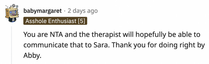 Hopefully, therapy can help Sara process her grief